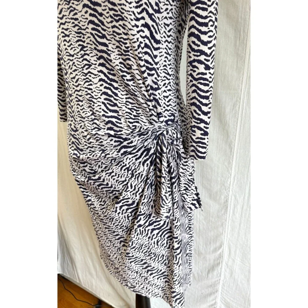 Gerard Darel Zebra Print Silk Cotton Ruched Side Tie Dress Size 38/US 6 France